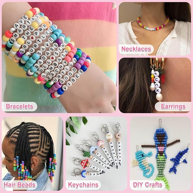 shynek 3800 Pony Beads: Bulk for Bracelets, Hair Braids & Craft - Colorful Plastic, Kandi, Star & Letter Beads for Jewelry Making