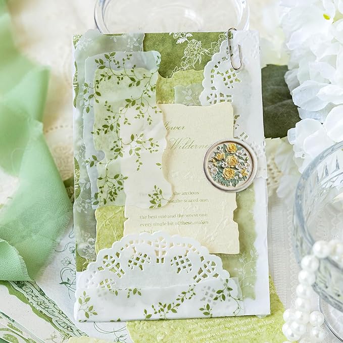 120PCS Vintage Scrapbook Paper Textured Journaling Scrapbooking Supplies Kit Retro Decorative Craft Paper Assorted for Bullet Junk Journals Card Making Craft DIY, Flower Branch Language Series