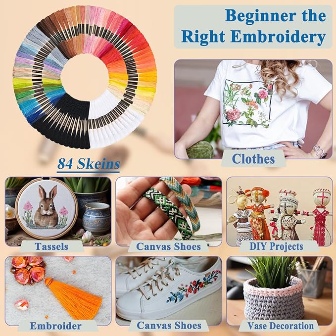 Friendship Bracelet String, 84 Skeins Cross Stitch Thread, 344.5 Inch Cotton Embroidery Floss, Hand Embroidery Thread Tools are Ideal for DIY Sewing and Embroidery Crafts Making