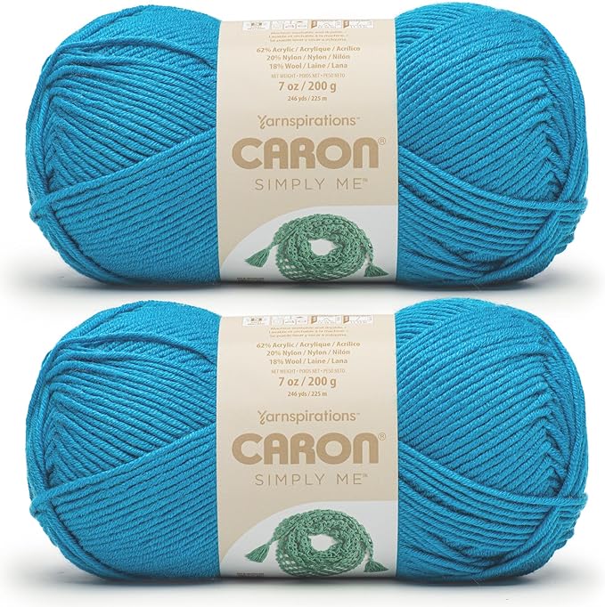 Caron Simply Me Blue Topaz Yarn - 2 Pack of 200g / 7oz - 62% Acrylic 20% Nylon 18% Wool - #5 Bulky - 246Yards - Knitting/Crochet