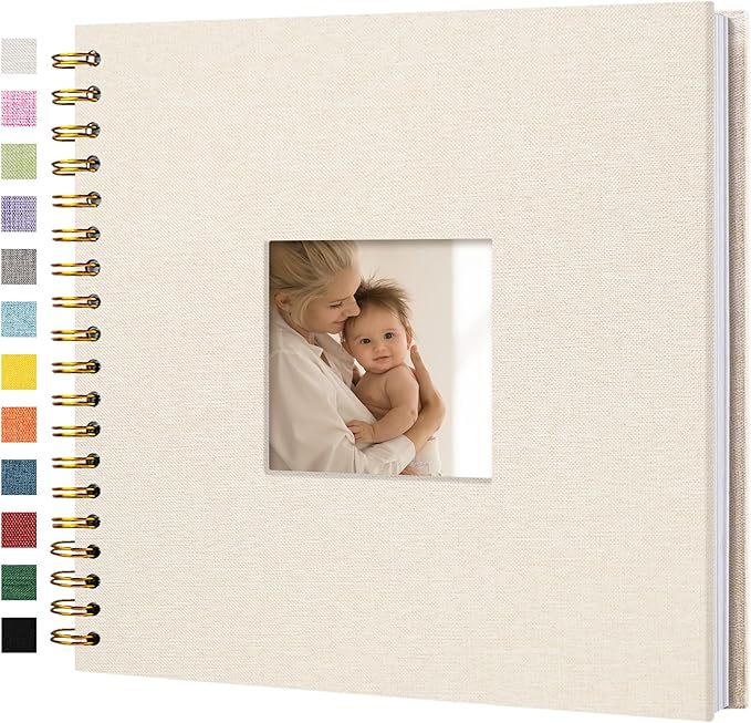 Scrapbook Photo Album Linen Cover, 10 x 10 Inch Hardcover Kraft White Pages Memory Book, for Travel Wedding Guest Book Christmas Baby Shower (20 Sheets/ 40 Pages,Beige)