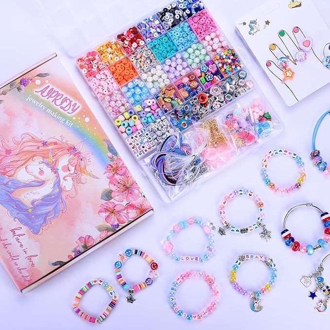 AIPRIDY 3200 Pieces Girls Toys Bracelet Making Kit, Unicorn/Mermaid Clay Beads Jewelry Activity Kit, DIY Crafts Birthday Christmas Gifts for Girls Ages 5 6 7 8 9 10 11 12 Years Old (Light Pink)