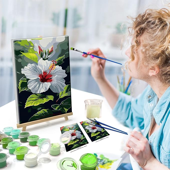 ATDMS Paint by Numbers Kit for Adults Flowers Paint by Numbers with Frame DIY Floral Paint by Number with Easel Adult Paint by Number Kits on Canvas Framed for Gift Home Wall Decor 8x12 Inch