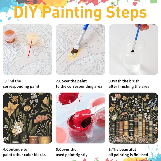 Paint by Numbers for Adult, Book Paint by Numbers Kit for Adults Beginners, DIY Book Acrylic Painting on Canvas for Home Wall Art Decor 16x16 Inch