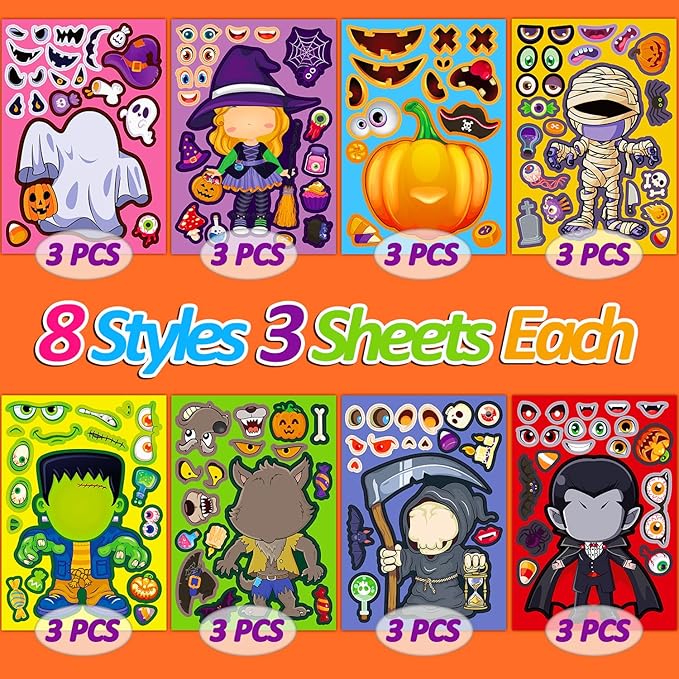 smilinfit halloween stickers for kids, diy crafts halloween goodie bag stuffers, party games activities pumpkin stickers party favors decorations supplies