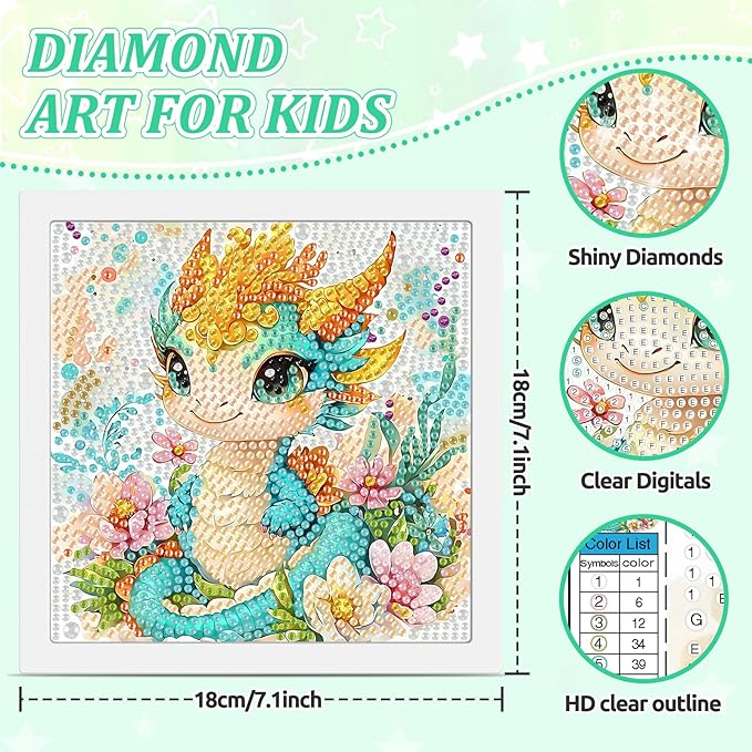 SENQAO Dragon Diamond Art Kit for Adults with Frame Art and Crafts for Adults Ages 6-8 -10-12 Easy to DIY Diamond Art for Adults and Adult Beginners Home Wall Decoration 7.1x7.1inch