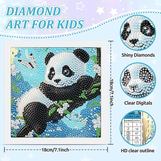 SENQAO Panda Diamond Art Kit for Adults with Frame Art and Crafts for Adults Ages 6-8 -10-12 Easy to DIY Diamond Art for Adults and Adult Beginners Home Wall Decoration 7.1x7.1inch