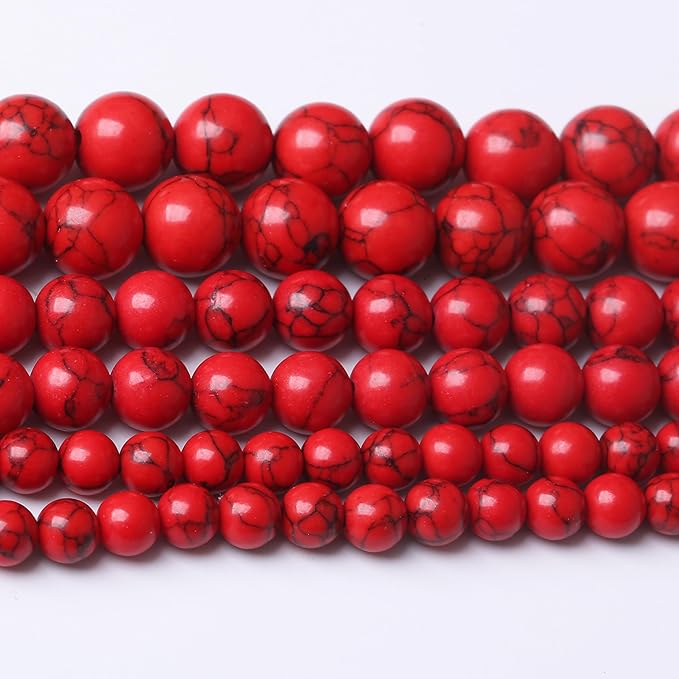 Red Turquoise Stone Beads for Jewelry Making Gemstone Round Crystal Bracelet Necklace 1 Strand 15.5inch 90PCS 4MM