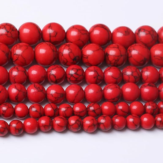 Red Turquoise Stone Beads for Jewelry Making Gemstone Round Crystal Bracelet Necklace 1 Strand 15.5inch 90PCS 4MM