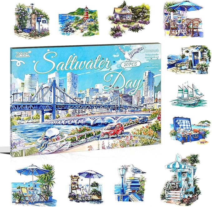 Transparent PET Summer Landscape Sticker Book for Journaling, 20 Sheets Large Pre-Cut Scenery Stickers for Scrapbooking Supplies, Collage Decorative, 9.25 x 6.58 inches