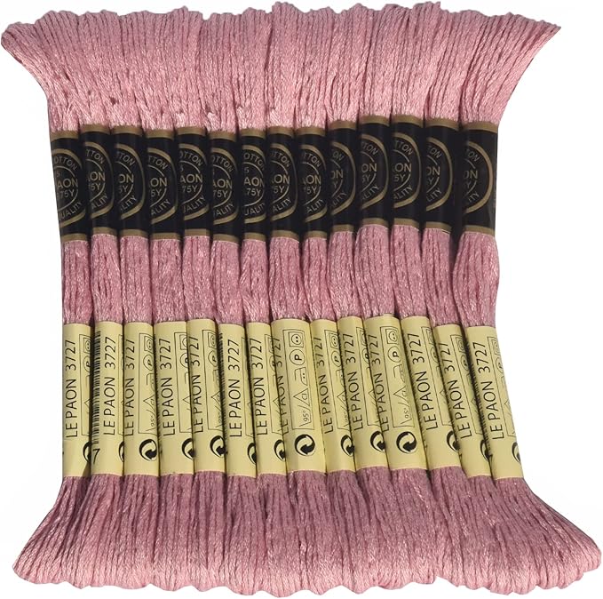 LE PAON Embroidery Floss, 14-Pack Six Strands 100% Long Staple Cotton Embroidery Thread, 8.7-Yard，Color Number：3727, Light Antique Mauve