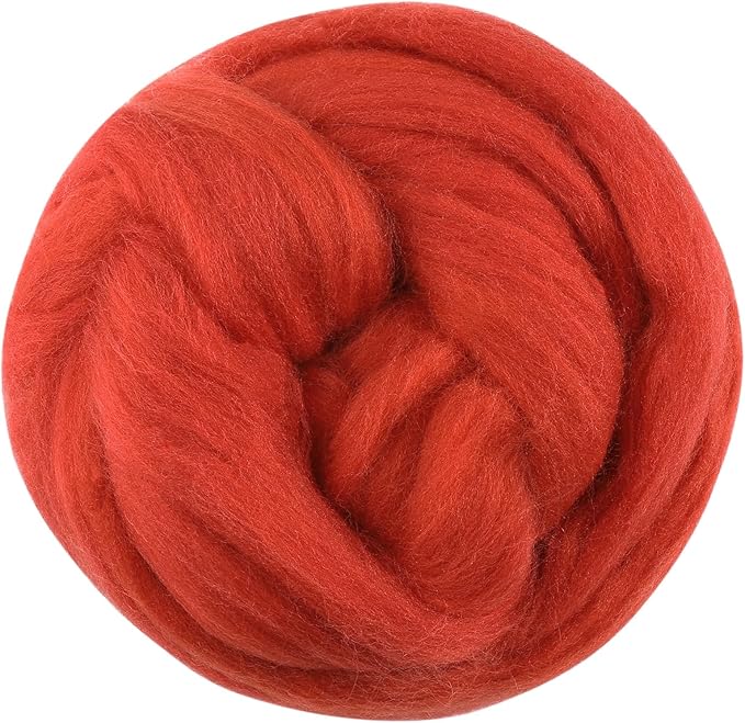 3.53oz Wool Roving, Fiber Roving Wool Top, Needle Felting Supplies, Pure Wools, Chunky Yarn, Spinning Wools for Needle Felting Wet DIY Hand Spinning (Dark red)
