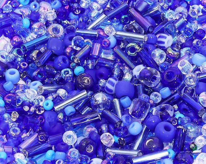 Mixed Craft Beads 1000Pcs/20g Glass Seed Tube Bead Bugle Bead 1.5-4.5mm Small Loose Spacer Beads for DIY Bracelets Necklace Earring Jewelry Making (Royal Blue)
