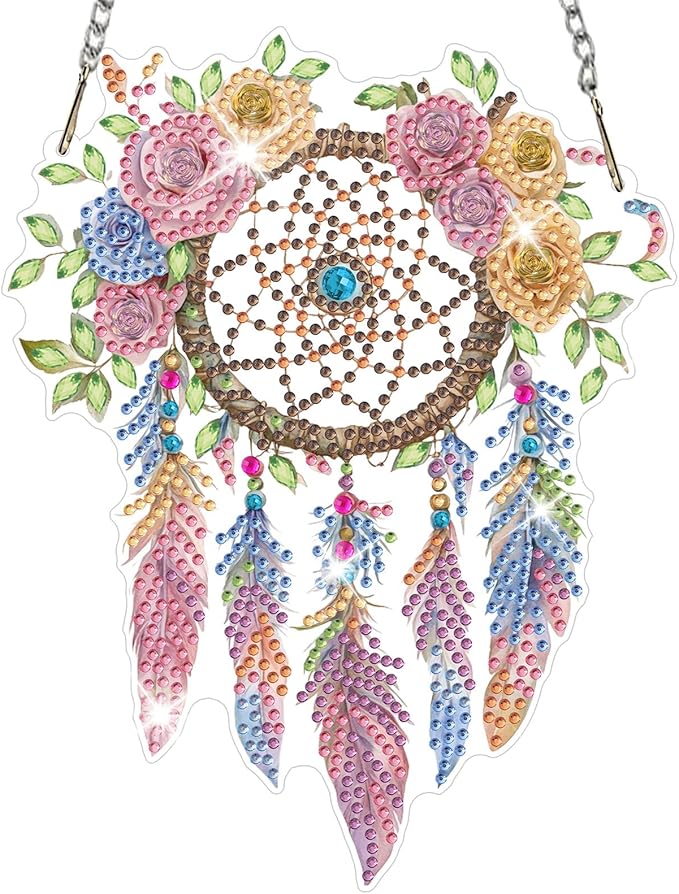 NAIMOER Diamond Art Hanging Kits for Adults Dream Catcher 5D Special Shaped Rhinestone, DIY Acrylic Diamond Art Painting Window Pendants Home Garden Wall Hanging Ornament Kits, Double Sided