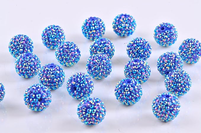 20mm Rhinestone Beads for Pens 20pcs Beaded Pens Beads Bling Glitter Suger Bugglegum Beads Large Balls Crystal Pen Beads for DIY Pens Keychain Making Suppliers Bulk, Blue AB