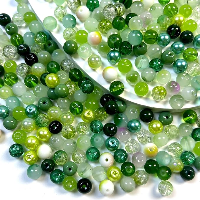 300pcs 8mm Glass Beads, 24 Colors Assorted Glass Beads for Jewelry Making, Green Series Round Spacer Bead Kit for Bracelet Necklace DIY Craft