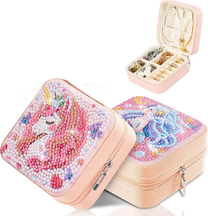 CharySim Diamond Art Jewelry Box Bedazzling Kit, DIY Craft Kit with Gemstones Rhinestones for Adults Women, Jewelry Organizer, Easter Mother’s Day Gifts for Mom, Birthday Gift (Pink Pro)