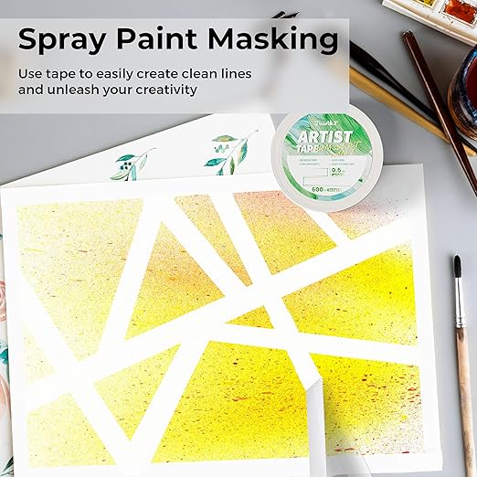 JusArt 3 Packs Artist Tape for Watercolor Paper, 1/2 inch Wide Total 600FT Long, White Art Tape for Drawing Test, Large Scale Painting, Acid Free, Low Tack