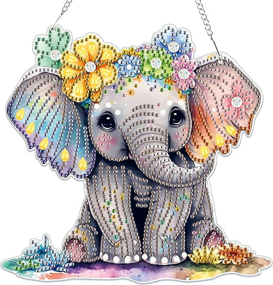 Bowetile Elephant Diamond Art Hanging Kits for Adults, 5D Special Shape Diamond Painting Pendant Kits, Animal Gem Art Suncatchers Painting Ornament for Home Garden Wall Decor