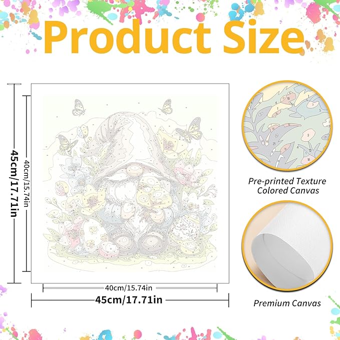 Mandun Easter Paint by Numbers for Adult, Gnome Paint by Numbers Kit for Adults Beginners, DIY Acrylic Painting on Canvas for Home Wall Art Decor Gift 16x20Inch