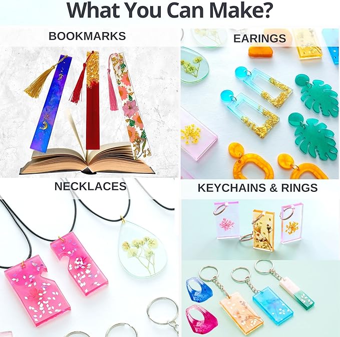 piccassio epoxy resin kit for beginners – 208-piece jewelry making & craft kit with molds, dried flowers, glitter & tools – complete starter set for keychains, bookmarks, pendants & diy resin art