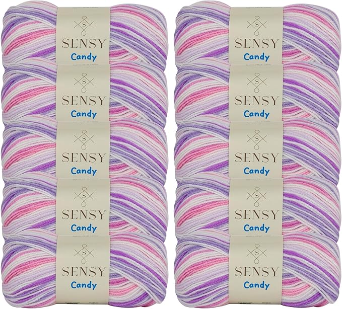 10 Skeins of Sensy Candy Yarn, 3.5 oz, 251 Yards, Multicolor Yarn for Crocheting and Knitting, Craft Gauge 3 Light (5434)