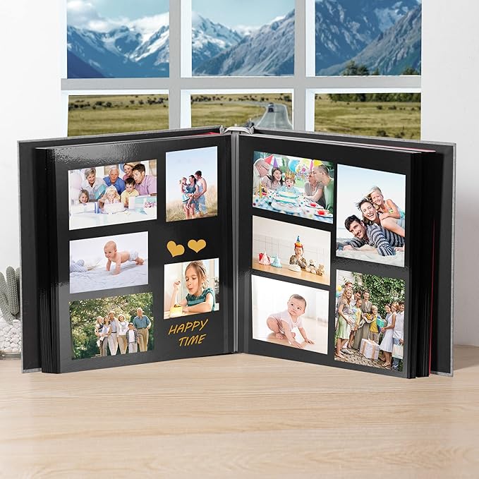 Large Photo Album Self Adhesive 4x6 5x7 3x5 8.5x11 Scrapbook Magnetic DIY Scrapbook Length 13 x Width 12.8 (Inches) 120 Black Sticky Pages Linen Cover DIY Photo Album(Grey)