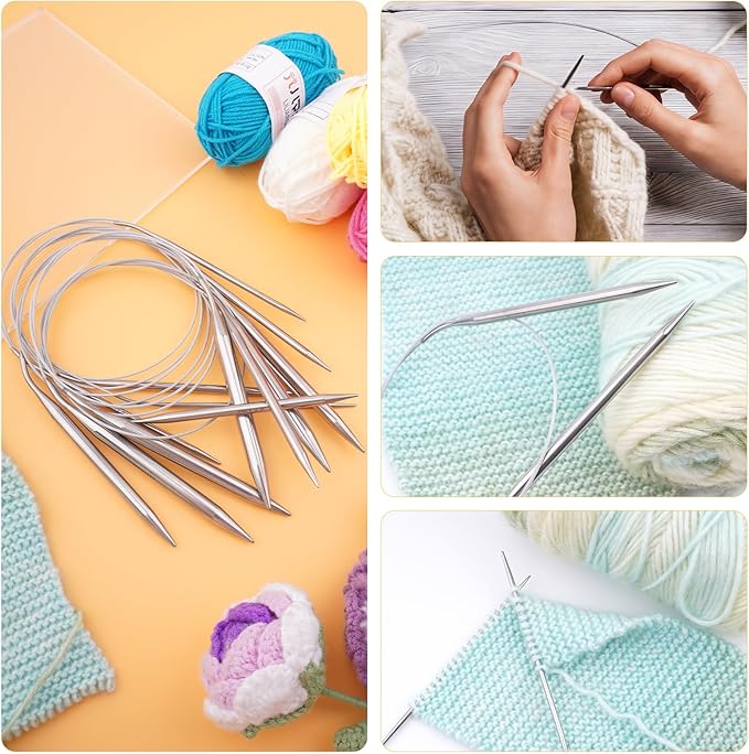 Weabetfu Knitting Needles Set,22Pcs 10inch Knitting Needles Set and 8Pcs 32inch Circular Knitting Needle Set Include Yarn with Canvas Bag,Knitting Kits for Beginners & Knitters