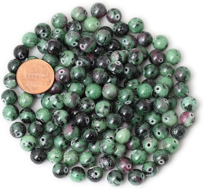 45PCS 8mm Natural Ruby Zoisite Jasper Gemstone Round Loose Beads for Jewelry Making 1 Strand 15"