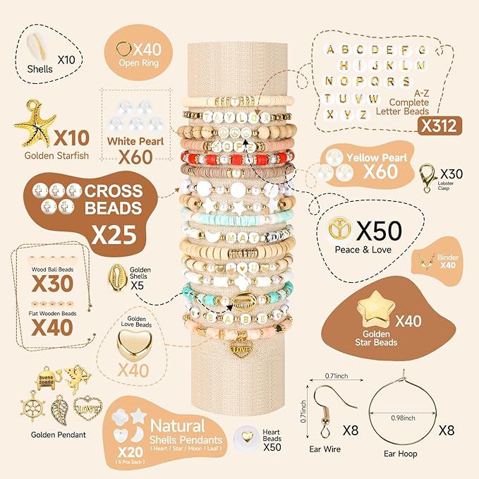 Pizooro Clay Beads 3 Boxes Bracelet Making Kit, 10500pcs Beads for Jewelry Making, Round Letter Beads with Charm and Elastic Strings, Friendship Bracelets Holiday Gifts for Girls Adults