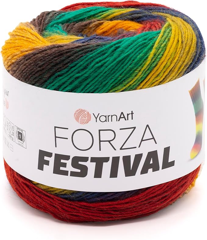 YarnArt Forza Festival Self-Striping Wool Blend Fingering Yarn, 100g (459 yd) – Gradient Color Yarn for Knitting, Crochet, Socks & Shawls (2912)