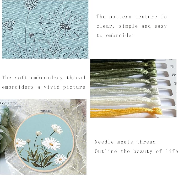 silentsea 3 sets of starter kits for embroidery beginners, including 3* embroidery cloth with patterns, hoop, needle, manual and other manual diy tools needed for embroidery