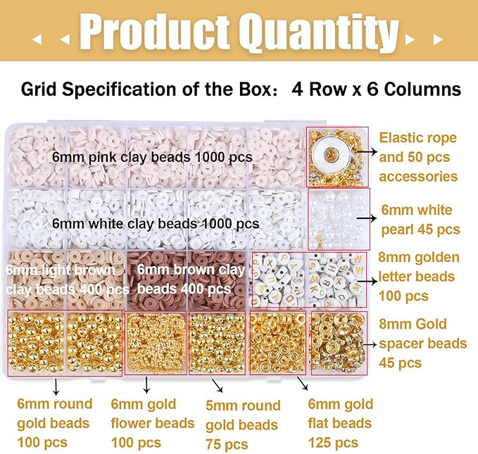 DUQGUHO Clay Beads kit for Adults 3340 Pcs, Friendship Bracelet Beads 6mm, Pink Beads for Bracelets, Jewelry Making Kits for Jewelry DIY