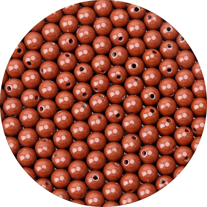 bonny boxx 500pcs 8mm smooth brown acrylic round beads, plastic resin bubblegum balls chunky gumball beads for necklace and bracelet making, crafting supplies