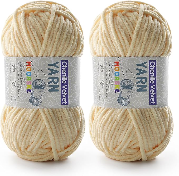 Chenille Yarn for Crocheting - Soft Blanket Yarn - 50g/1.76oz, 60m/65yard (Yellowish)
