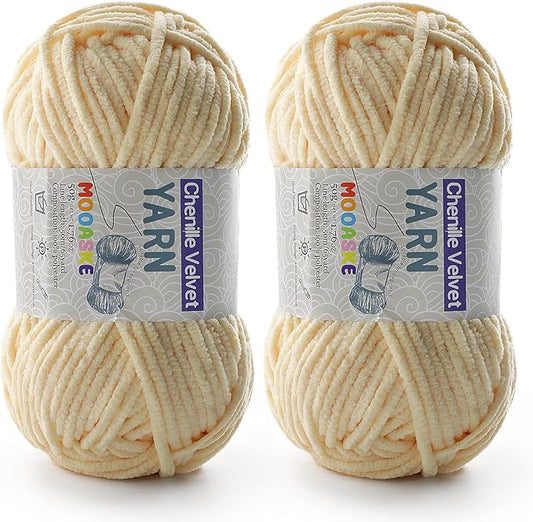 Chenille Yarn for Crocheting - Soft Blanket Yarn - 50g/1.76oz, 60m/65yard (Yellowish)