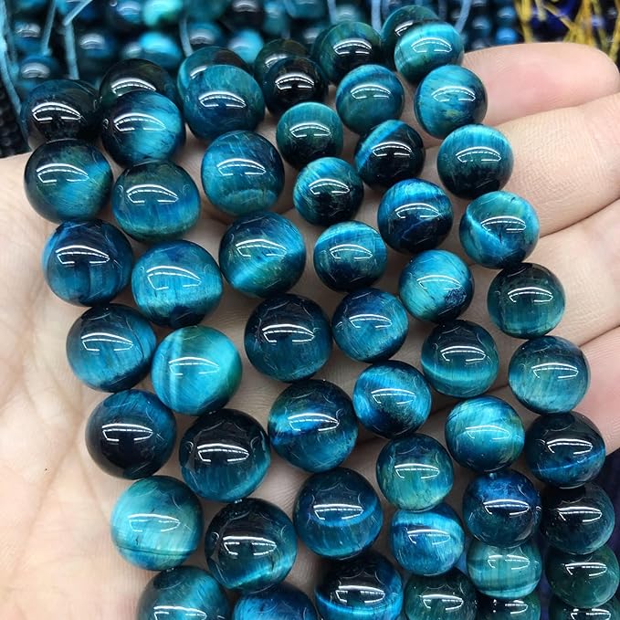 180PCS 4mm Blue Tiger Eye Gemstone Loose Beads Natural Round Loose Stone Beads for Jewelry Making DIY Bracelet Necklace Earrings 2 Strand 32"