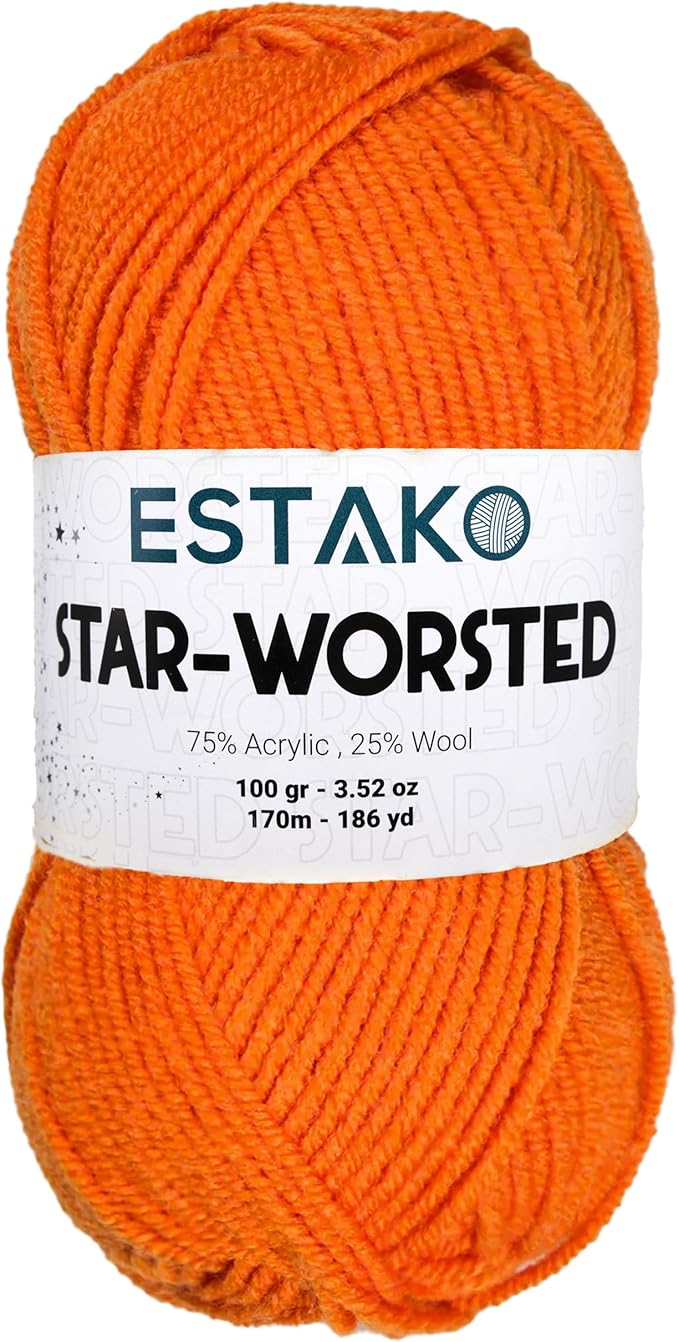 Estako Star-Worsted Yarn - 75% Acrylic 25% Wool - Soft Medium Weight #4-100g (3.52oz) - 170m (186yds) - Crochet & Knitting Yarn (42192 - Orange)