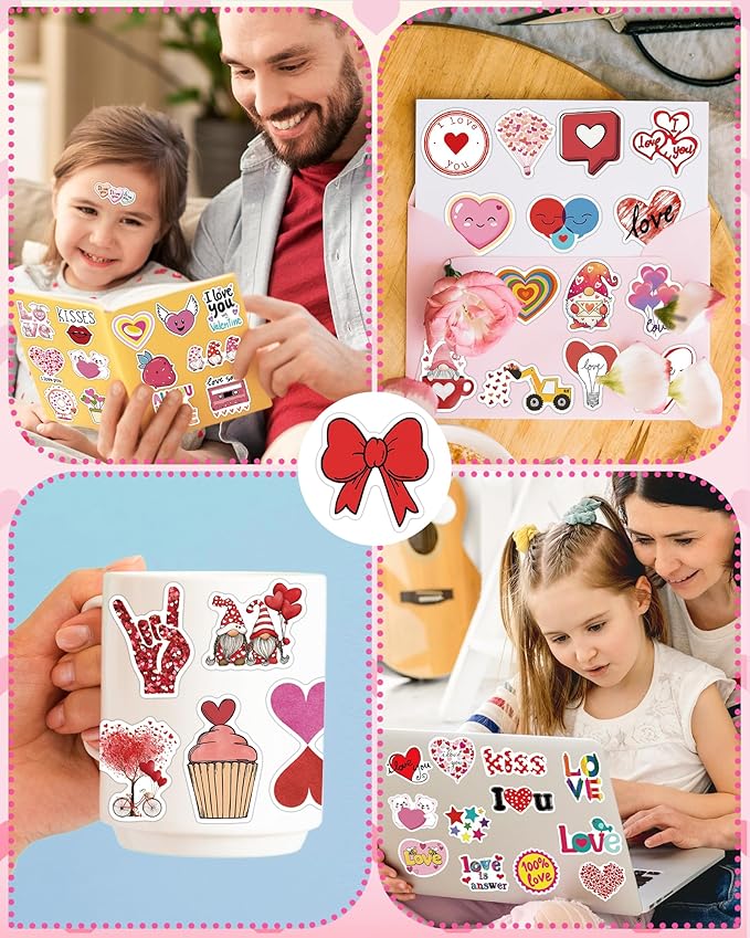 300 pcs valentines day stickers, bulk valentines day gifts, heart stickers crafts for kids classroom school, party favors decorations for kids teens girls