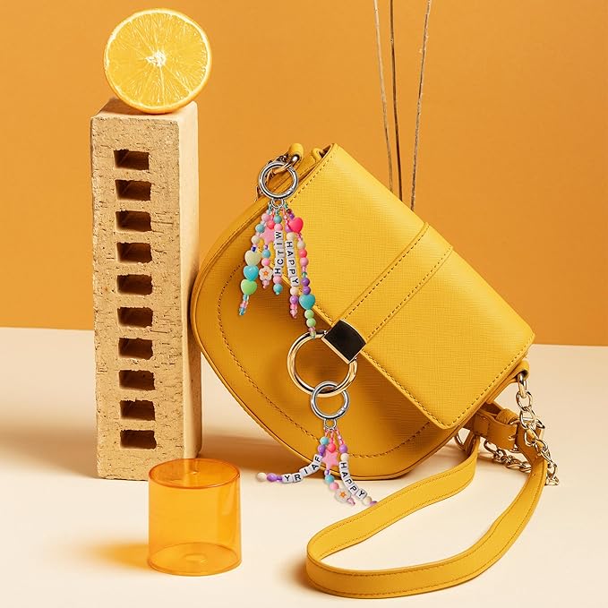 WATINC DIY Keychain Making Crafts Kits, Adjustable Letter Alphabet Beads Strings Keychain Flower Star Bow Shapes Beads Bulk, Bag Charms with Key Ring Supplies Jewelry Accessories Making Kit (471Pcs)