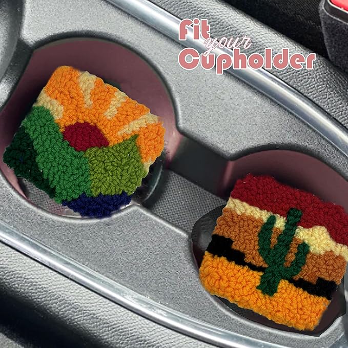 SEREDH Punch Needle Coasters Kit for Beginners Adults Easy Needle Punch Embroidery Tool Set DIY Making Kit Supplies, 8 Pattern Landscape Art Crafts Gifts