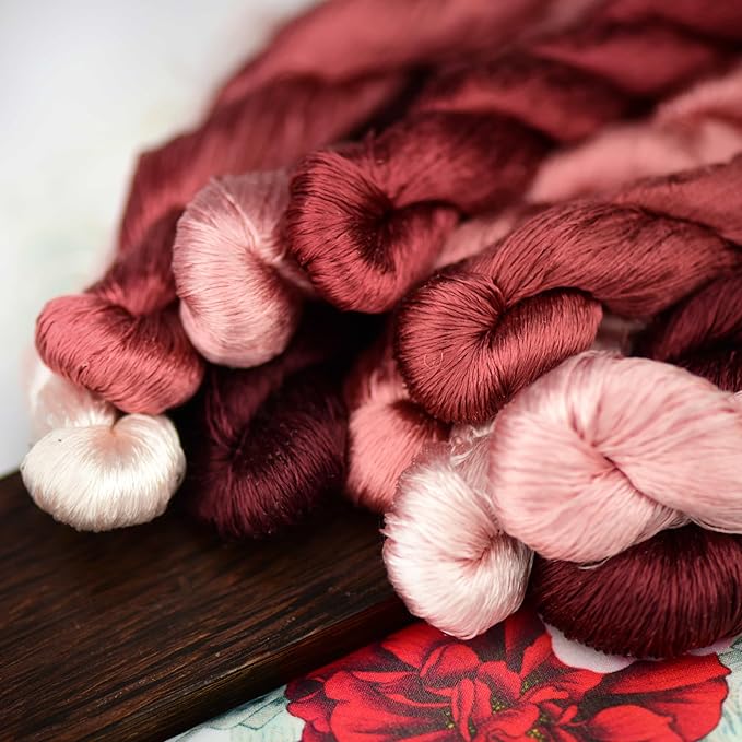 Natural 100% Silk Thread, Handmade Embroidery Thread Silk Floss 10 Colors 110m Each (24)