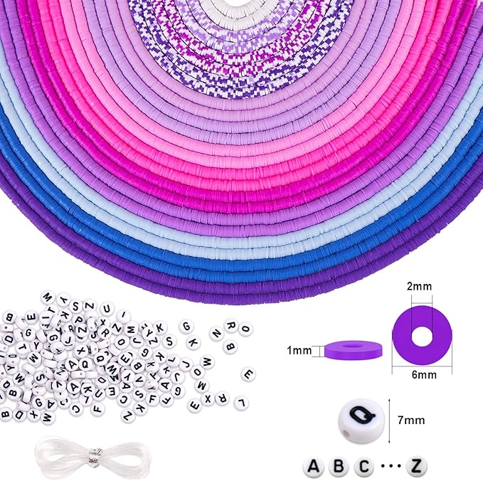 JMUQ Purple Clay Beads Bracelet Making Kit, 50 Strands 19260pcs Preppy Polymer Clay Heishi Beads and Letter Beads for Friendship Bracelet Jewelry Making, Arts and Crafts Gifts for Adults