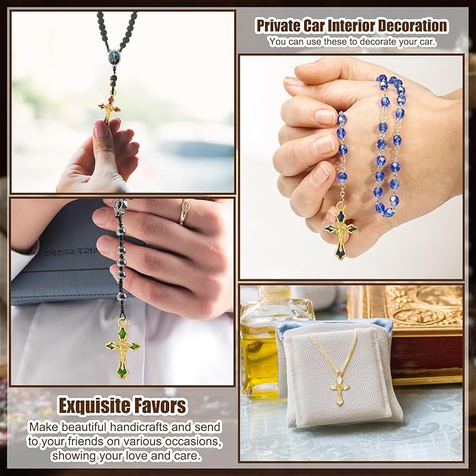 200 Pcs/ 100 Sets Rosary Making Kits Supplies Cross and Center Medal Charm Alloy Picture Religious Charms Crucifix Pendant for DIY Jewelry Making Prayer Bracelet Necklace Earring