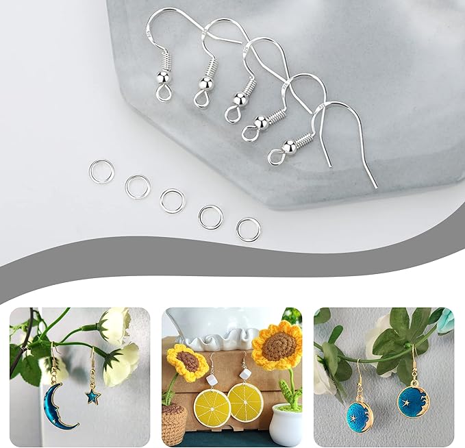 MAIBAOTA Hypoallergenic 925 Silver Plated Earring Hooks for Jewelry Making, 602 Pcs Earring Kits, Jump Rings, Earring Findings, Rubber Earring Backs, DIY Jewelry Making Supplies Kit