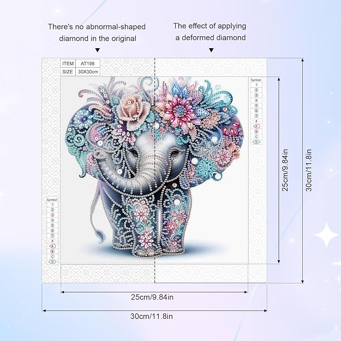 AiYuanzsh 5D Special Shape Diamond Art Kits for Beginners, Diamond Art Painting Kits for Adults, Crystal Rhinestones Diamond Art Painting for Home Wall Decoration Gift 12×12 inch, Elephant