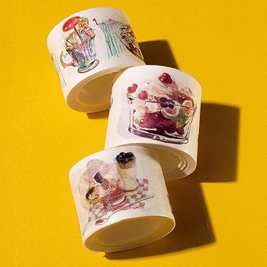 Navy Peony Sweet Dessert Wide Washi Tape Set (3pcs) | Cute Food Themed Japanese Decorations | for Crafts and Planners