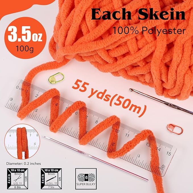 WSICSE Chenille Fluffy Yarn, Thick Chunky Blanket Yarn for Crocheting Plush Soft Yarn for Knitting Blanket DIY Easter Decorations, 6 Pack 100g Each 3.5 oz 55 Yards(Fresh)