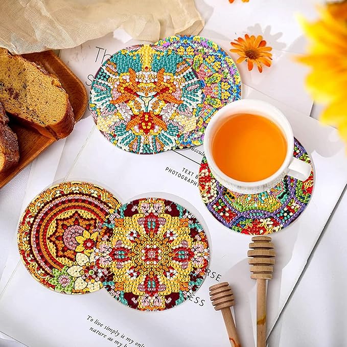 EWJRNSF 10 PCS Diamond Art Coasters Kit, Small Diamond Painting Coasters, Fall Diamond Art Kits for Adults Beginners, Arts and Crafts Supplies Item Sets with Holder Mandala