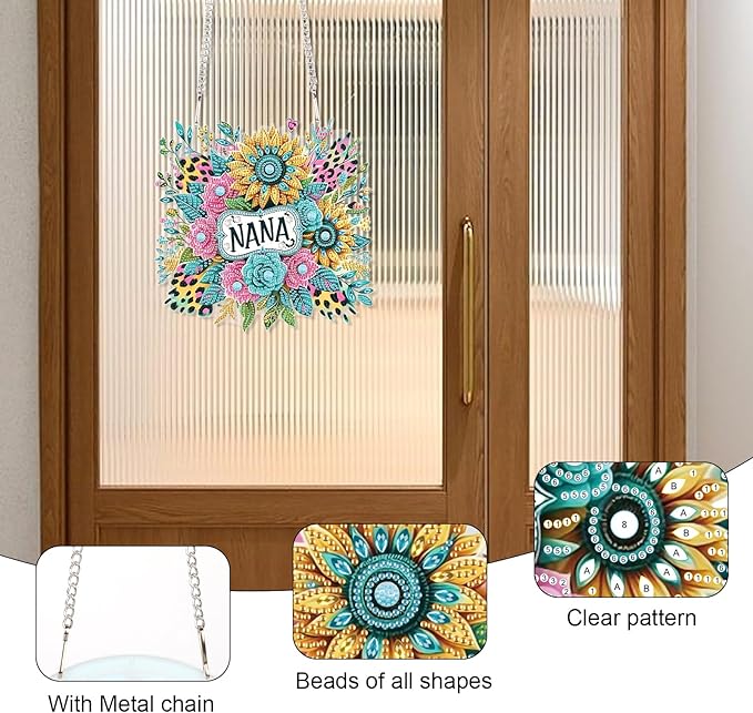 Diamond Art Painting Hanging Pendant, NANA DIY Sunflower 5D Special Shape Crystal Diamond Art Partial Mosaic Making Craft Wreath Ornaments, Large size Home wall decor window decoration Handmade Gift